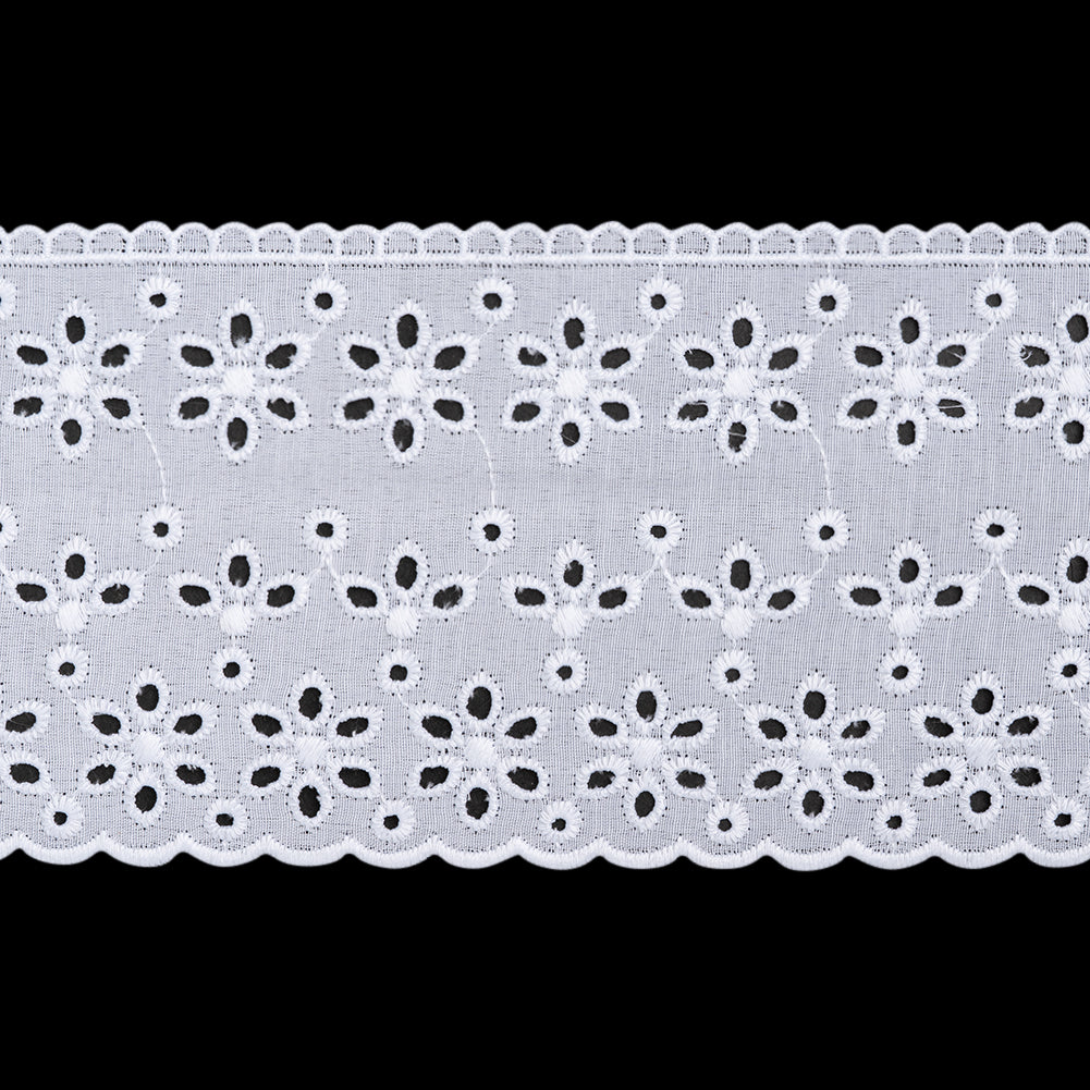Cotton and Polyester Embroidered Eyelet Lace Trim with Scalloped Edges - 4