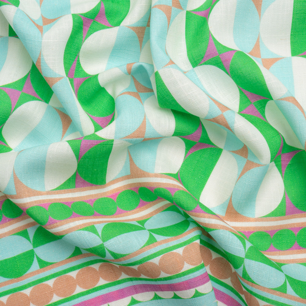 Viscose and Linen Woven Panel Print - Green and Sky Blue Split Circles - Mood Exclusive Circle Back - Joann Fabrics