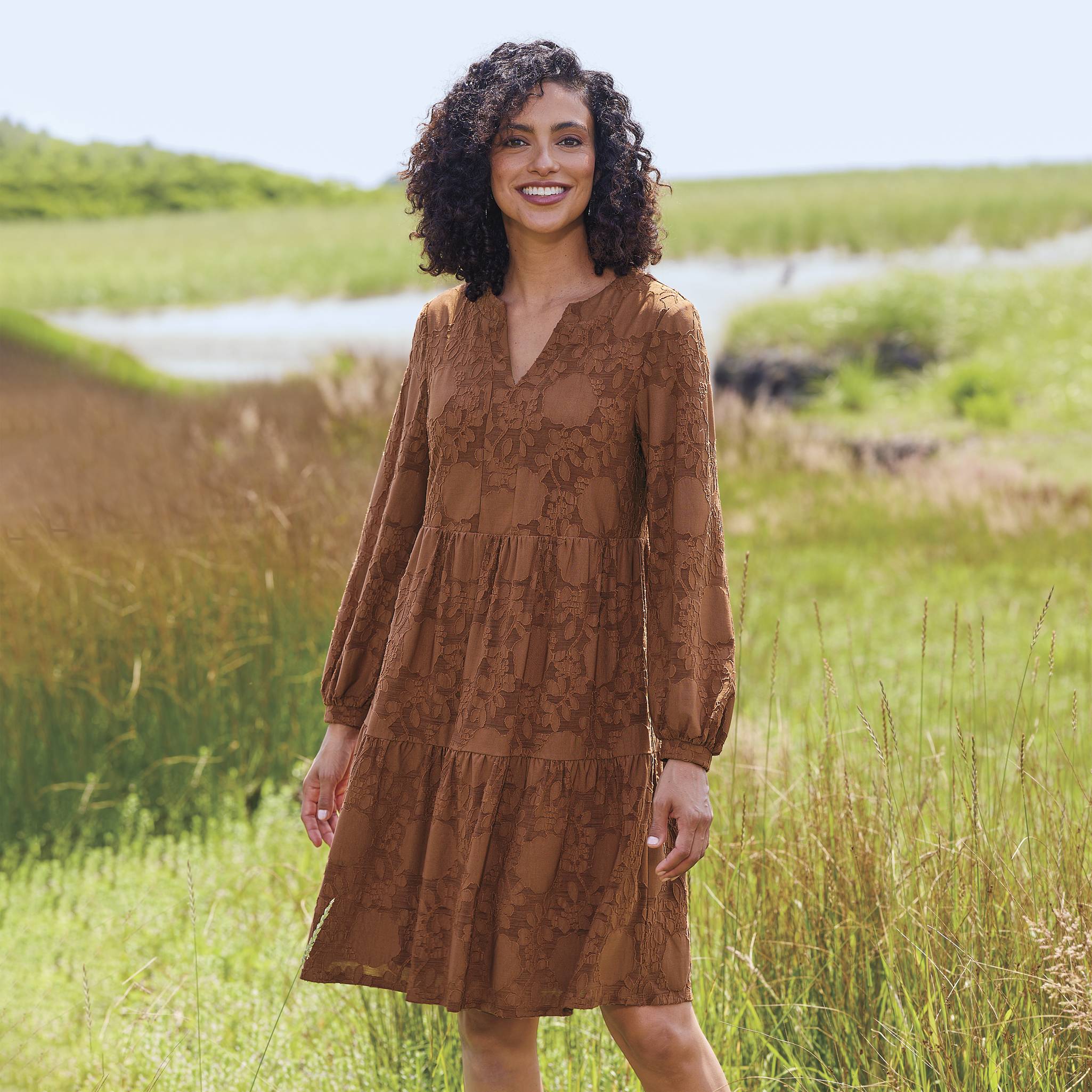 Burnout Jacquard-Knit Dress - Northstyle Catalog