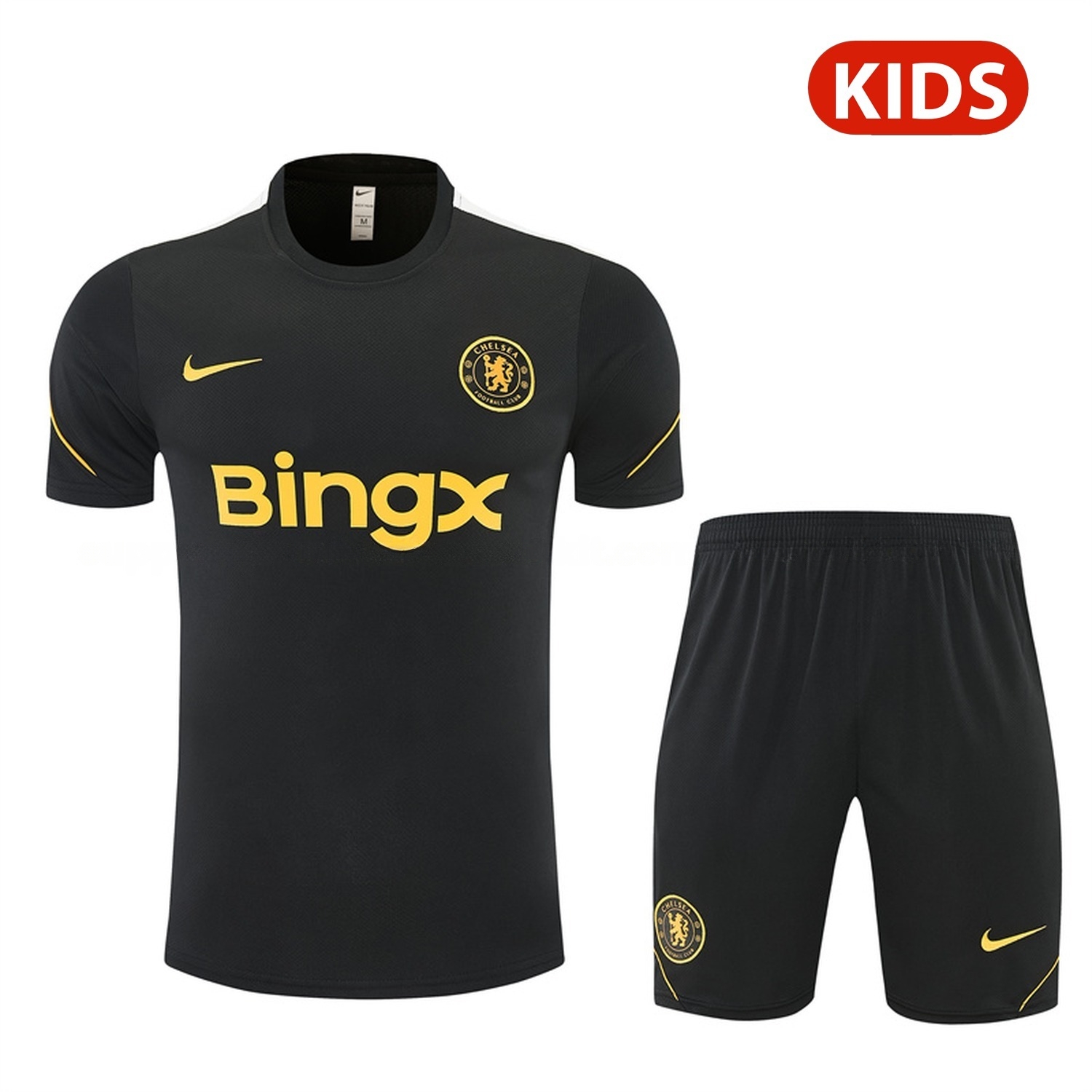 C.H.E.L.S.E.A 26-27 Kids Short-Sleeve Training Set - Black Top & Black Shorts - UnitedFutballJersey