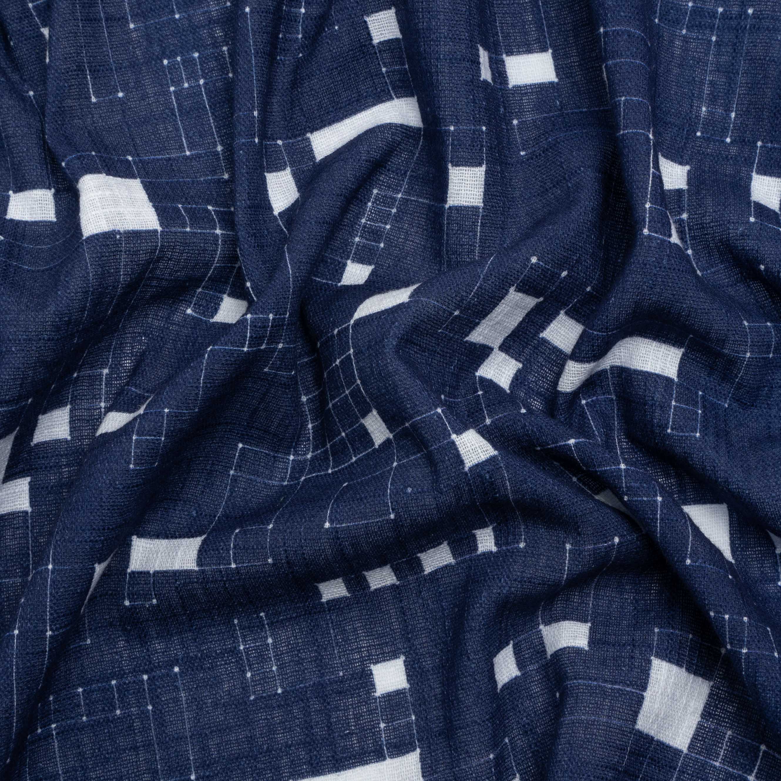 Slubbed Gauzy Cotton Woven Print - Navy Geometric Squares - Mood Exclusive Blocked In - Joann Fabrics
