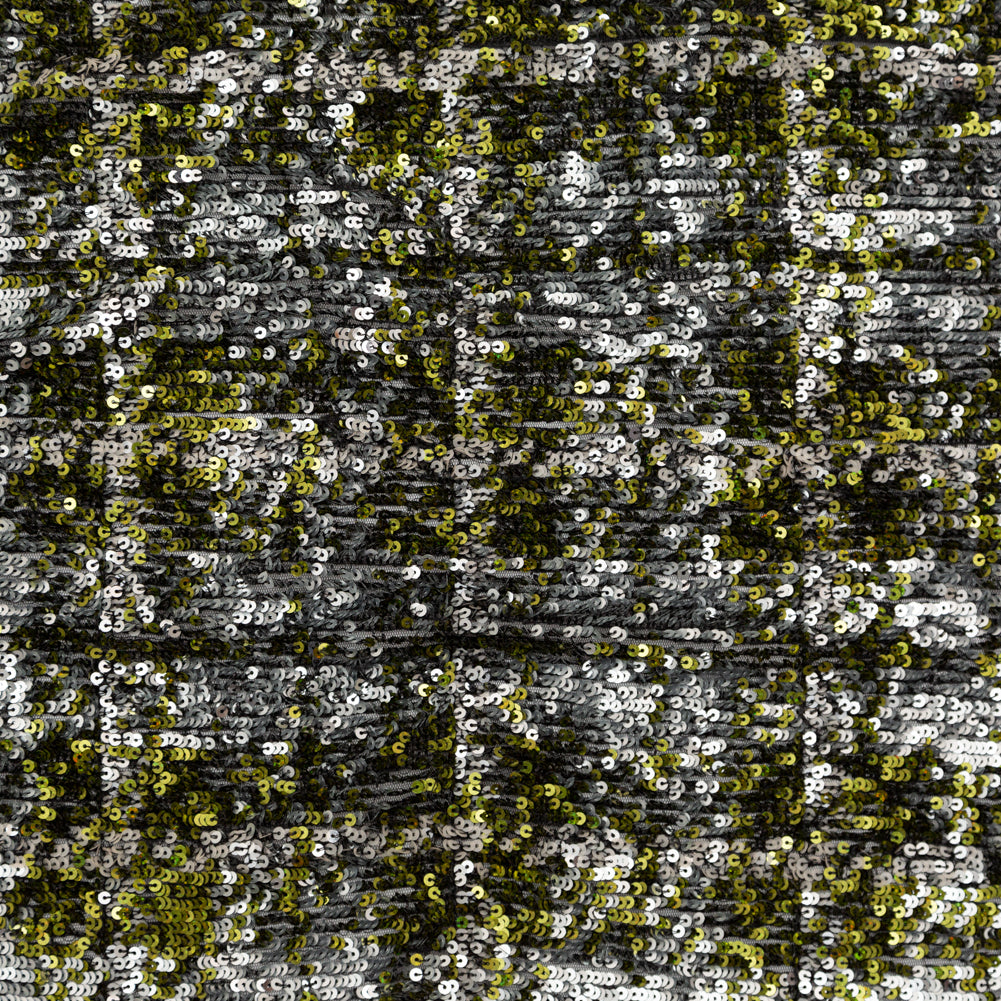 Mesh with Baby Sequins - Metallic Green and Silver on Black - Joann Fabrics