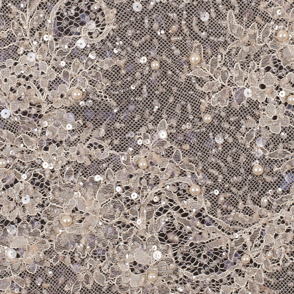Beaded and Sequined Lace with Scallop Edge - Peach Floral - Joann Fabrics