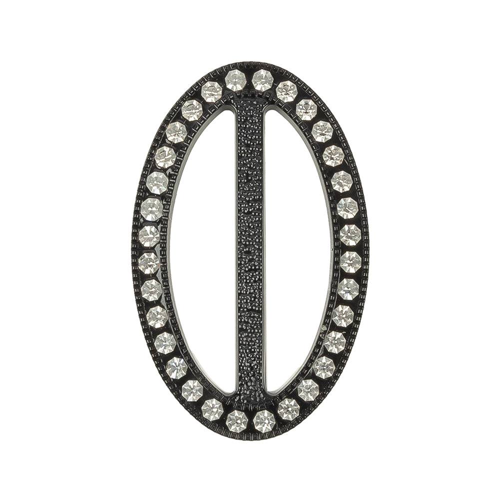 Vintage Crystal Rhinestones and Black Oval Plastic Slider - 2