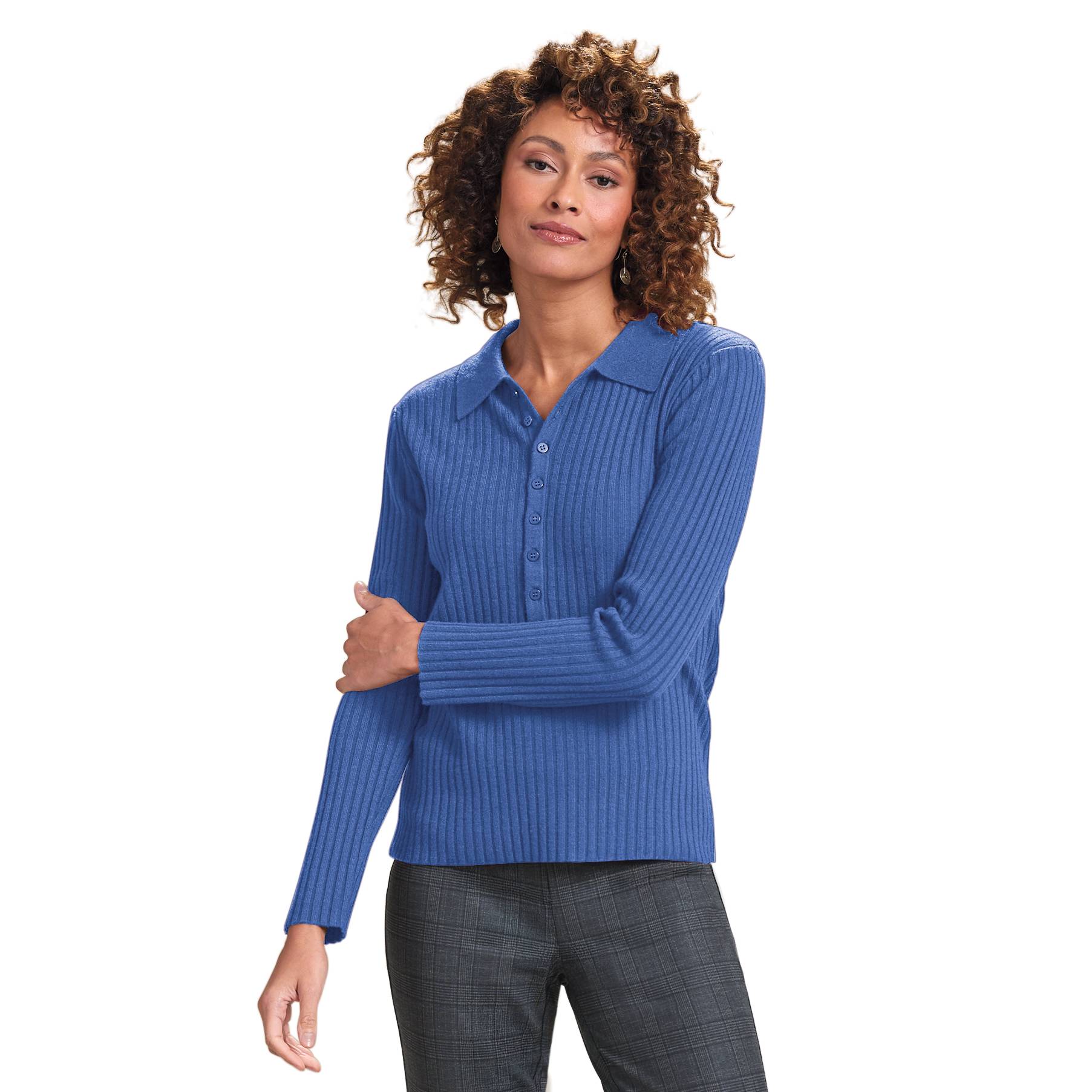 Ribbed Henley Sweater, Collar, Button Placket - Northstyle Catalog