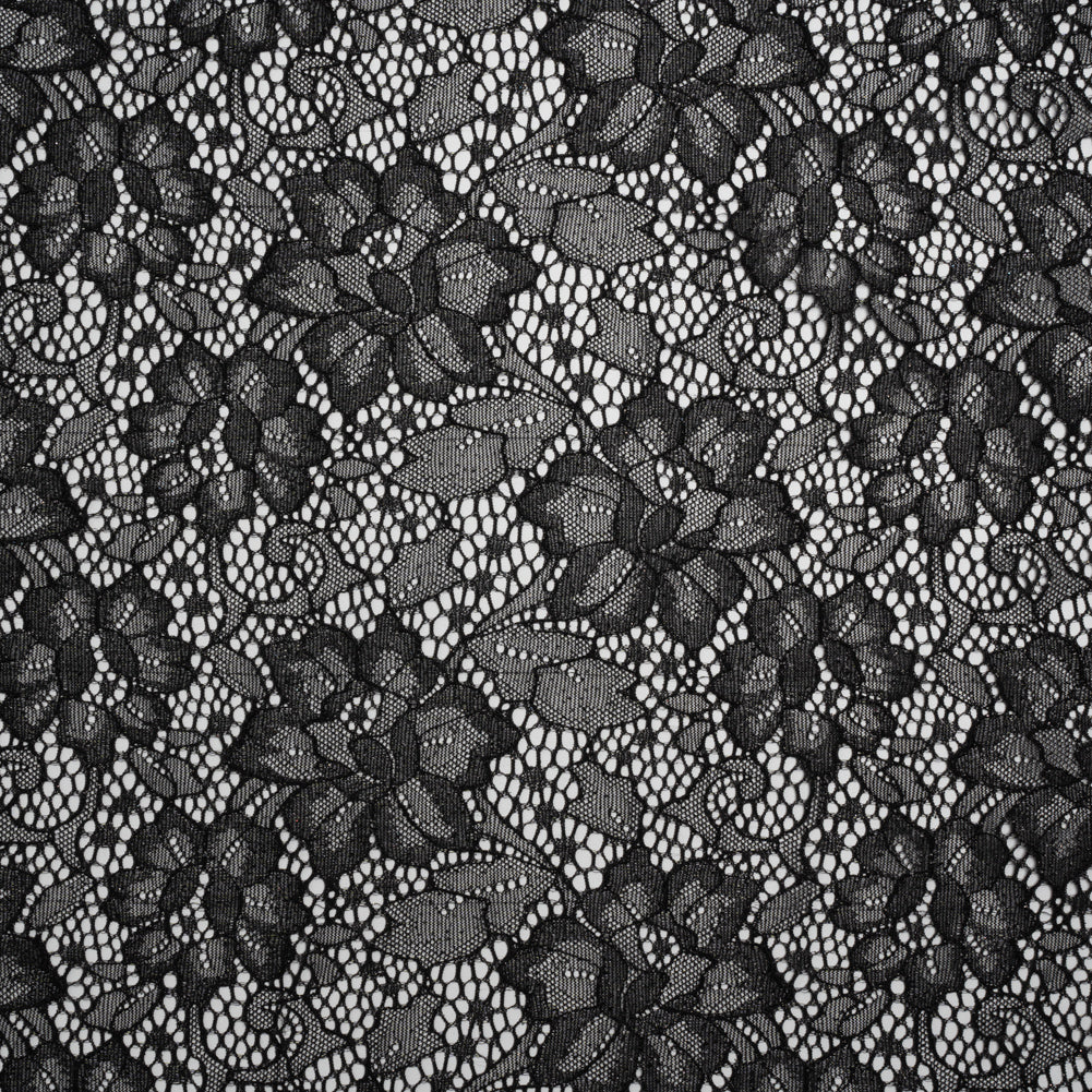 Stretch Corded Raschel Lace with All-Over Glitter - Black on Black Floral - Joann Fabrics
