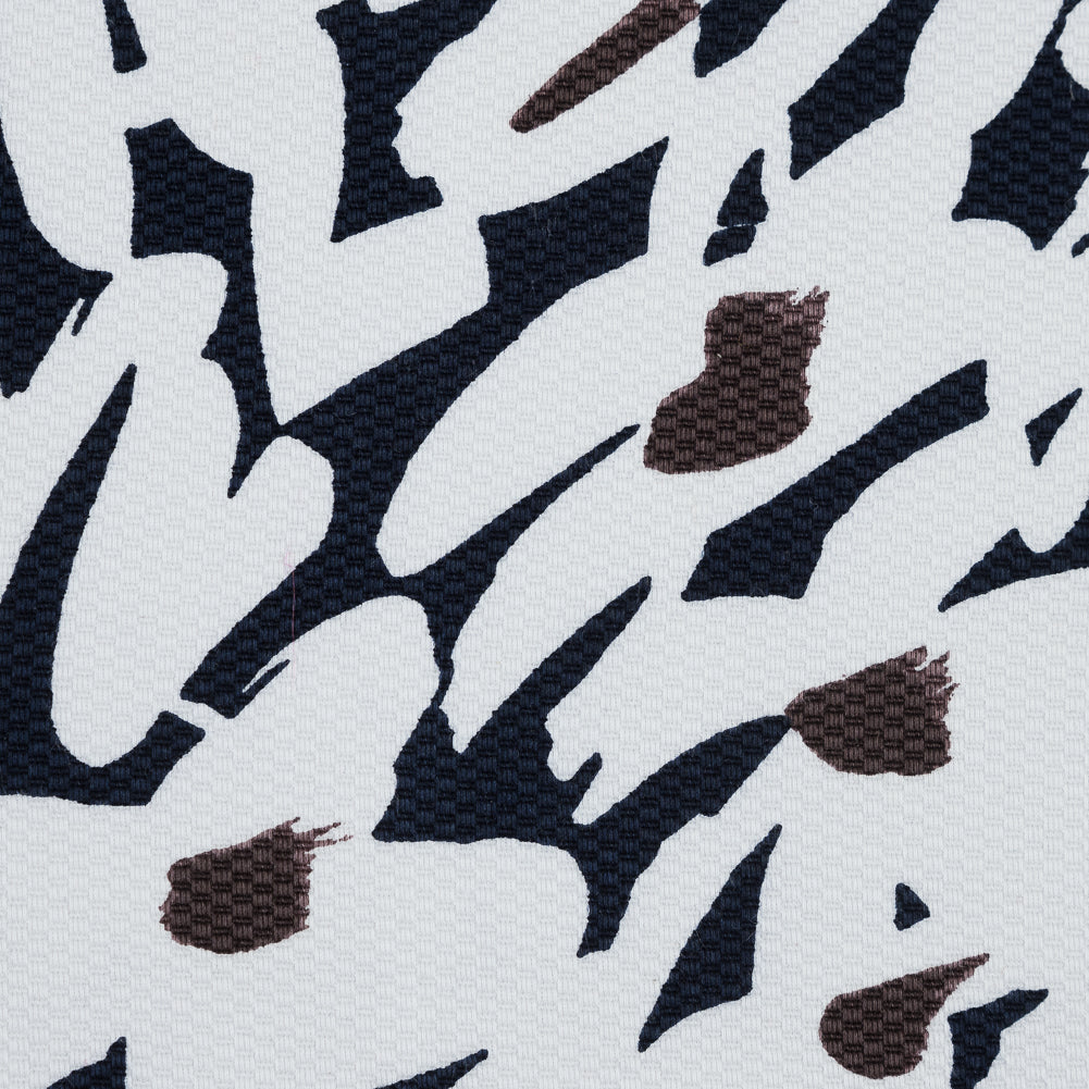 White, Navy and Brown Floral Stretch Cotton Pique - Joann Fabrics