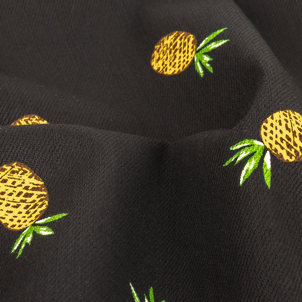 Black and Yellow Pinapples Printed Stretch Cotton Denim - Joann Fabrics