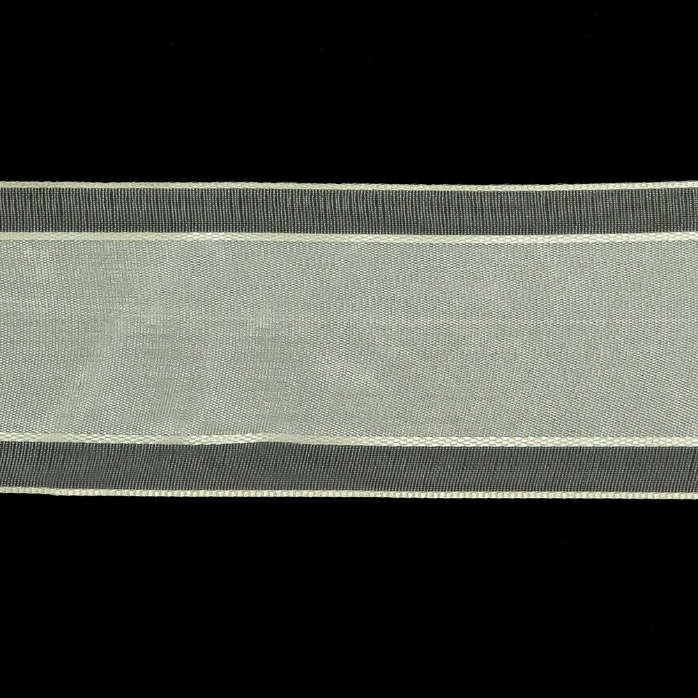 Coconut Milk Woven Ribbon with Sheer Organza Borders - 1.5