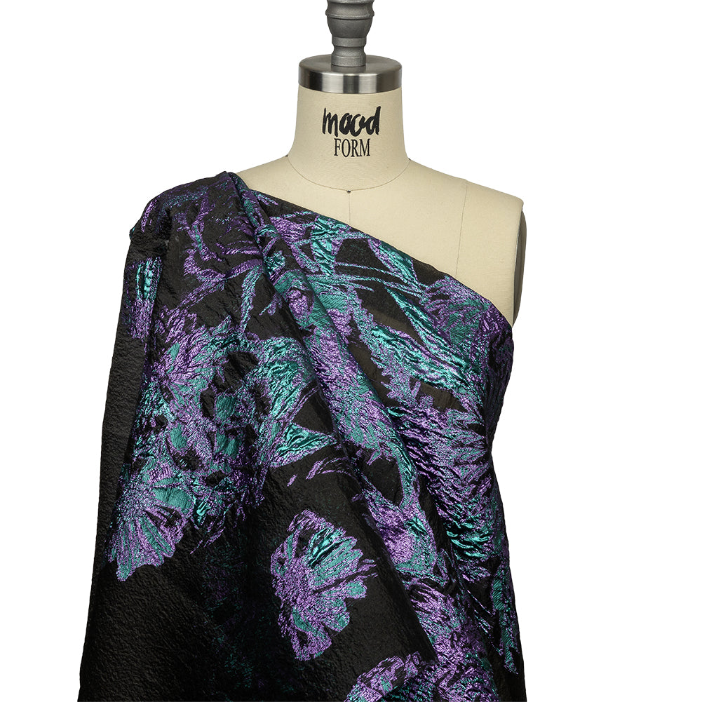 Metallic Mystic Vibes, Mega Marine and Blackened Blue Flashy Flowers Luxury Burnout Brocade - Joann Fabrics