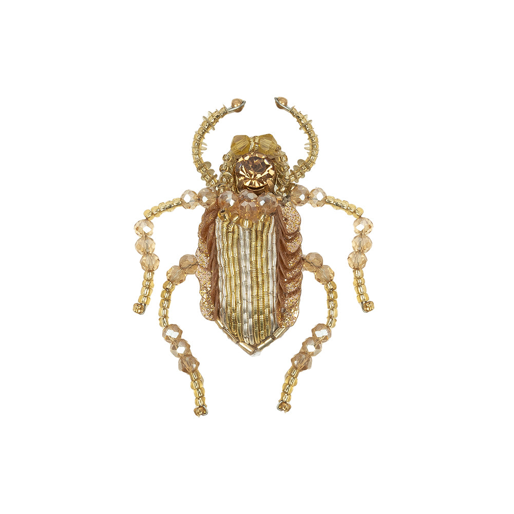 Gold, Silver and Beige Beetle Rhinestone, Sequin and Glass Beaded Applique - 2.38