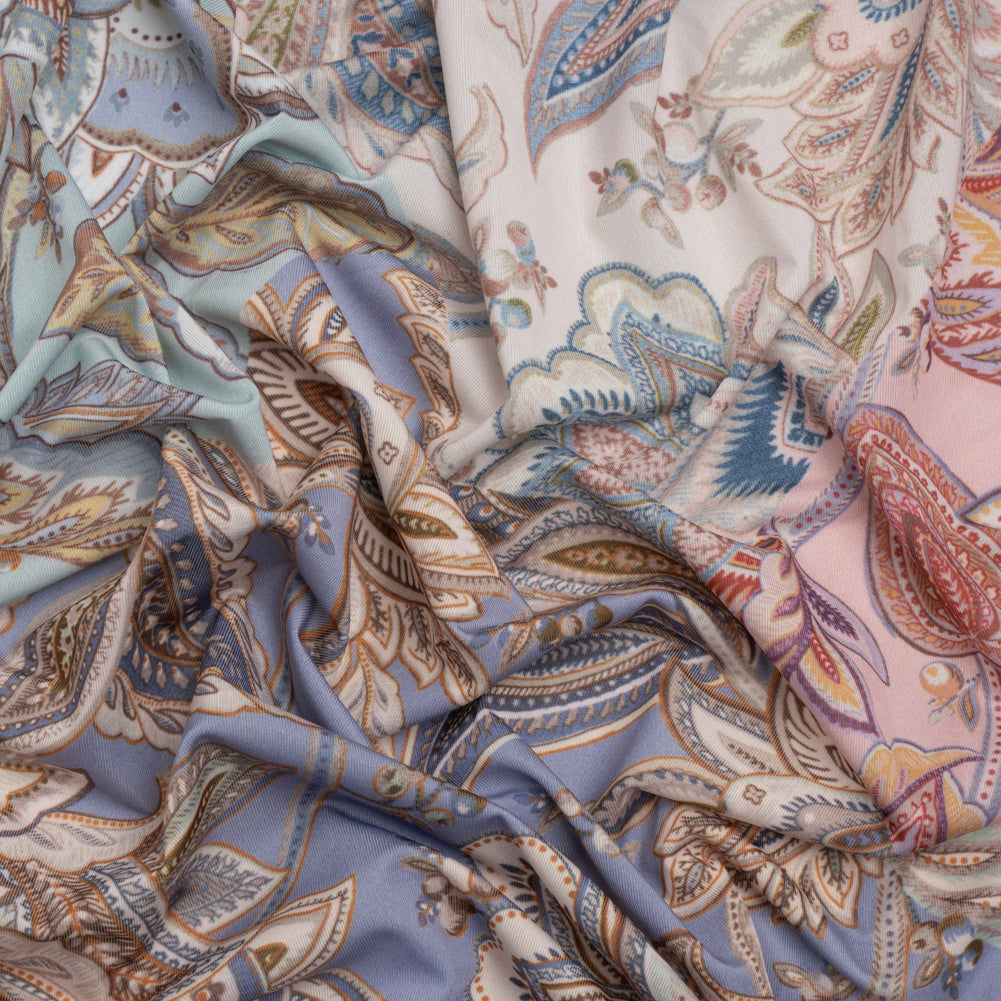 Famous Australian Designer Pink, Periwinkle and Mint Patchwork Paisley Stretch Polyester Jersey - Joann Fabrics