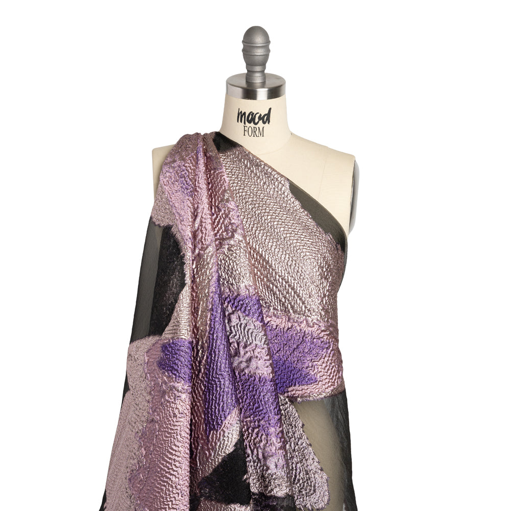 Metallic Luxury Burnout Brocade Panel - Purple, Orchid and Silver Ikat Butterfly Wings - Joann Fabrics