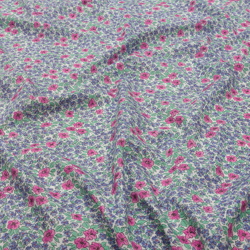 Cotton Poplin - Blue and Pink Floral - Springtime Saunter Print - Mood Exclusive Secret Garden Collection - Joann Fabrics