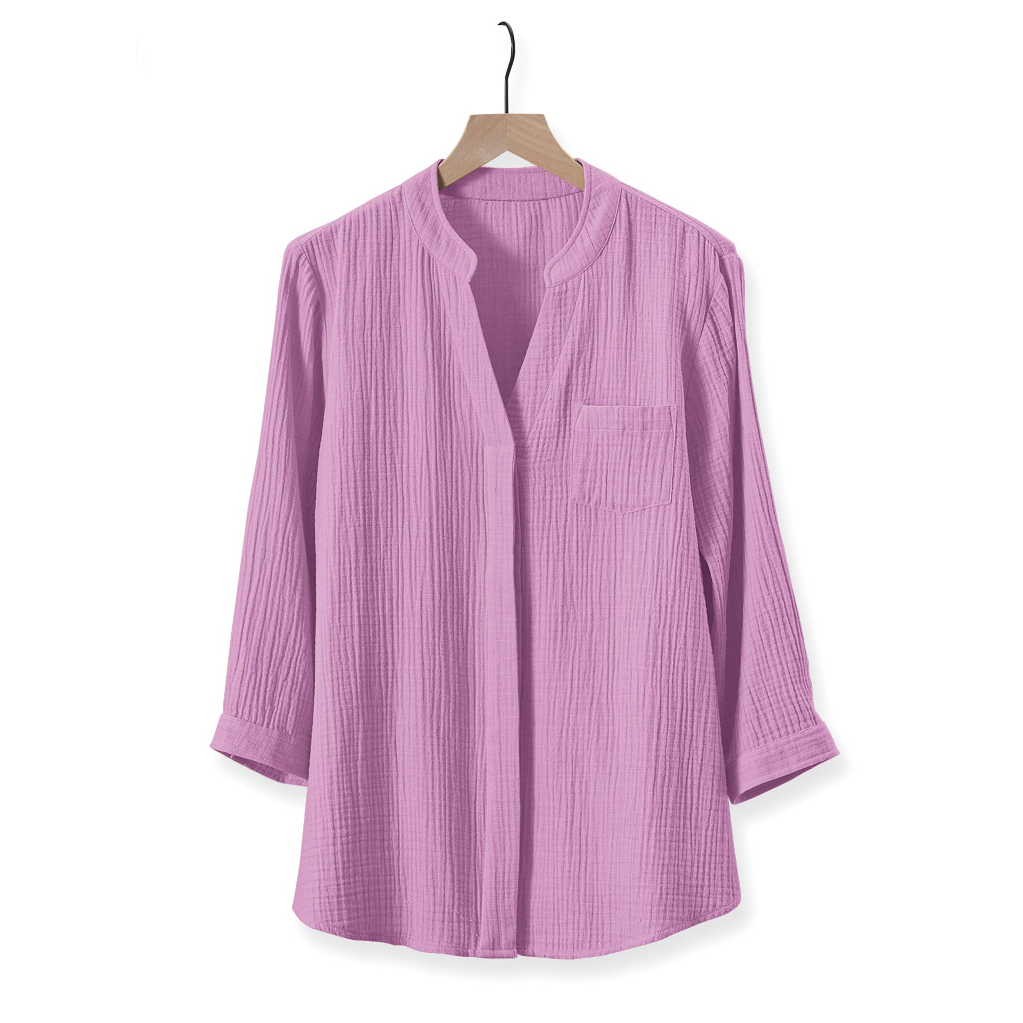 Gauze Double-Cloth Hidden-Placket Tunic, Cotton, Button Front - Northstyle Catalog