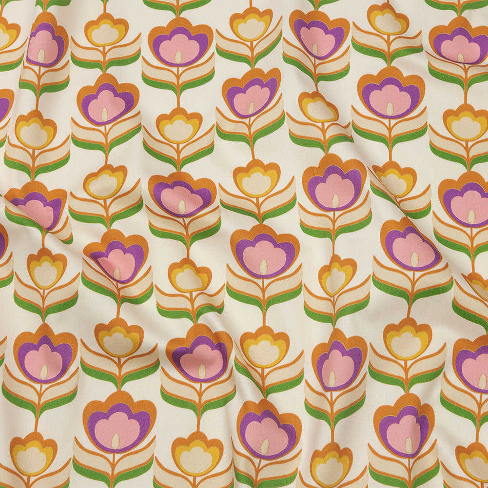 Stretch Cotton Sateen - Ivory, Pink and Yellow Floral - Tulip Twist Print - Mood Exclusive Groove Collection - Joann Fabrics