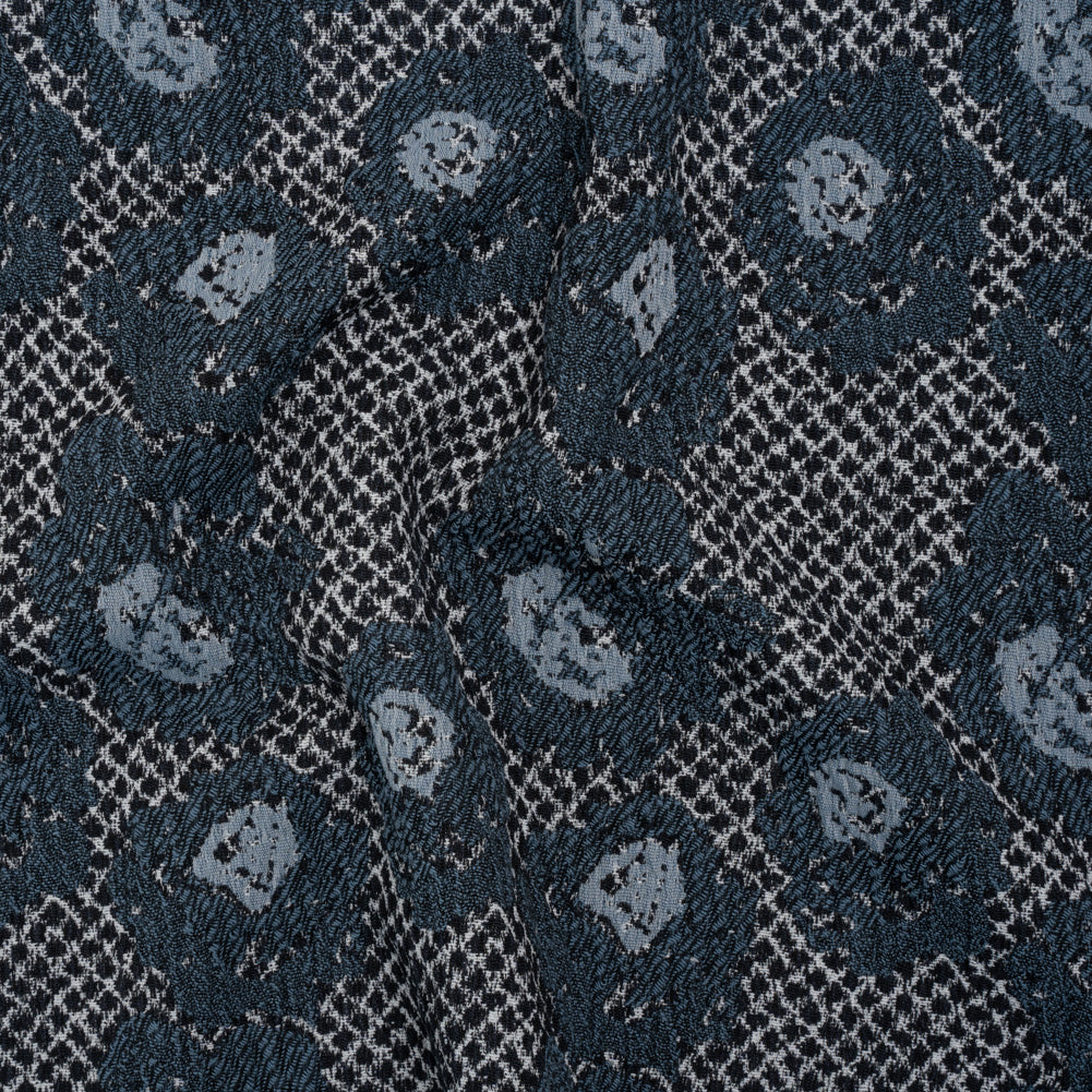 Cotton and Polyester Matelasse - Blue and Black Diamonds and Flowers - Designer Deadstock - Joann Fabrics