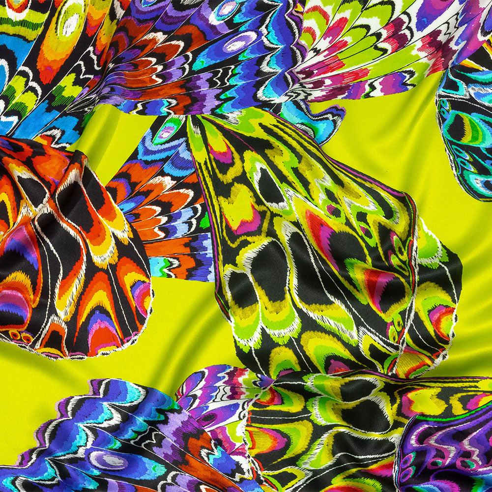 Italian Lime, Blue and Purple Butterfly Wings SIlk Charmeuse - Joann Fabrics