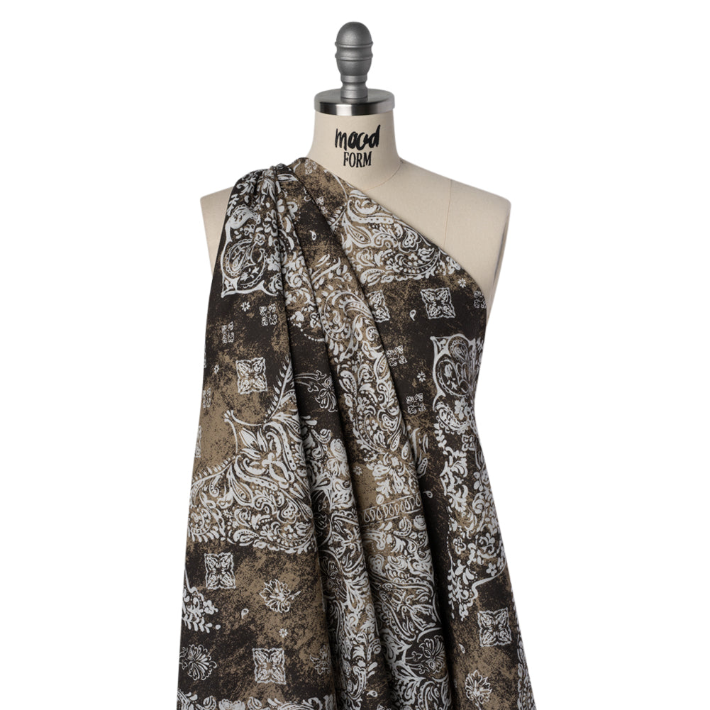 Linen and Rayon Woven - Dark Brown, Beige and White Floral Patches - Mood Exclusive Earthly Envy Print - Joann Fabrics