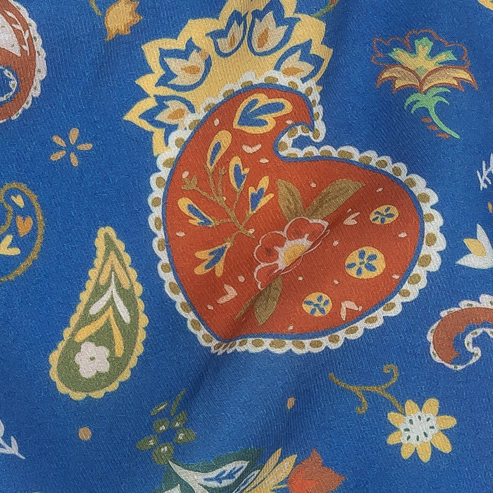 Viscose Twill Print - Blue and Orange Paisley - Mood Exclusive Sublime Swirling - Joann Fabrics