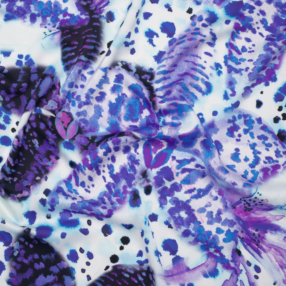 Polyester Satin - Purple, Blue and Black Abstract Florals and Spots - Mood Exclusive Mirage Botanique Print - Joann Fabrics