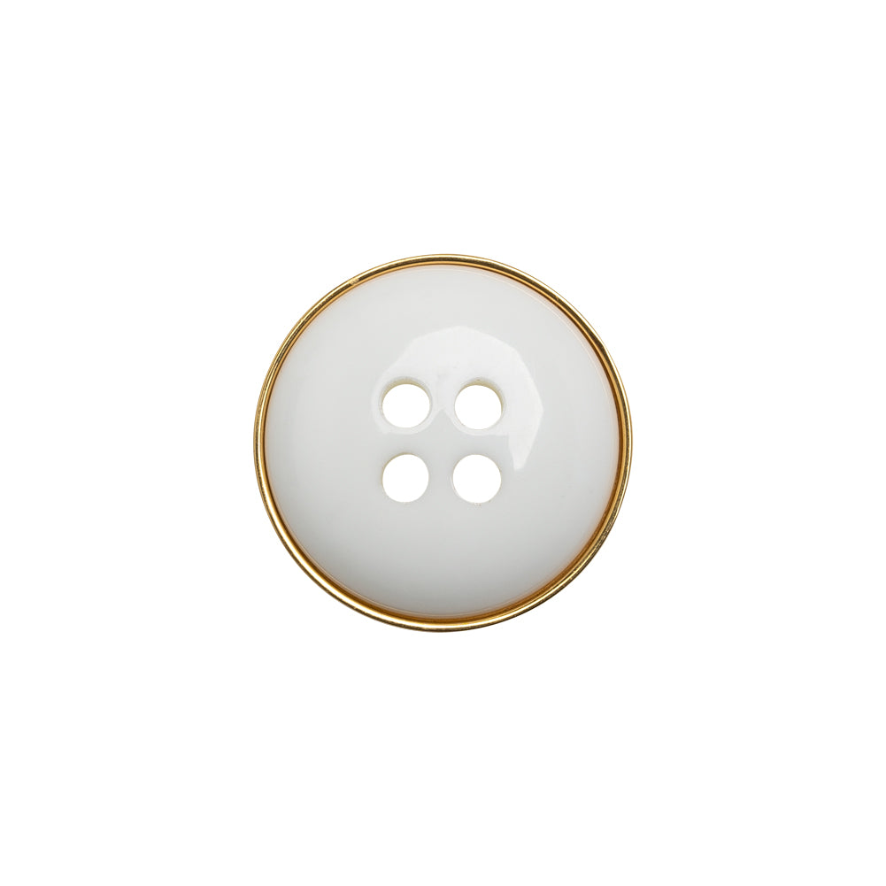 Plastic 4-Hole Button Made in Italy - White and Metallic Gold Convex Narrow Rim - 28L/18mm - Joann Fabrics