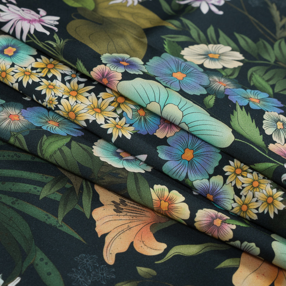 Stretch Cotton Sateen - Green and Blue Floral - Narcissus' Reflection Print - Mood Exclusive Gaia Collection - Joann Fabrics