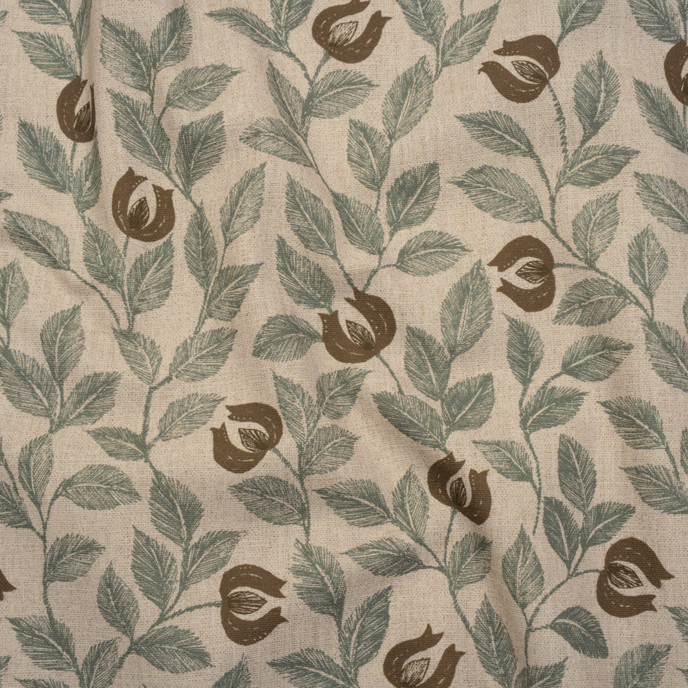 Printed Cotton Canvas - Sage Budding Flowers and Leaves - British Imported - Joann Fabrics
