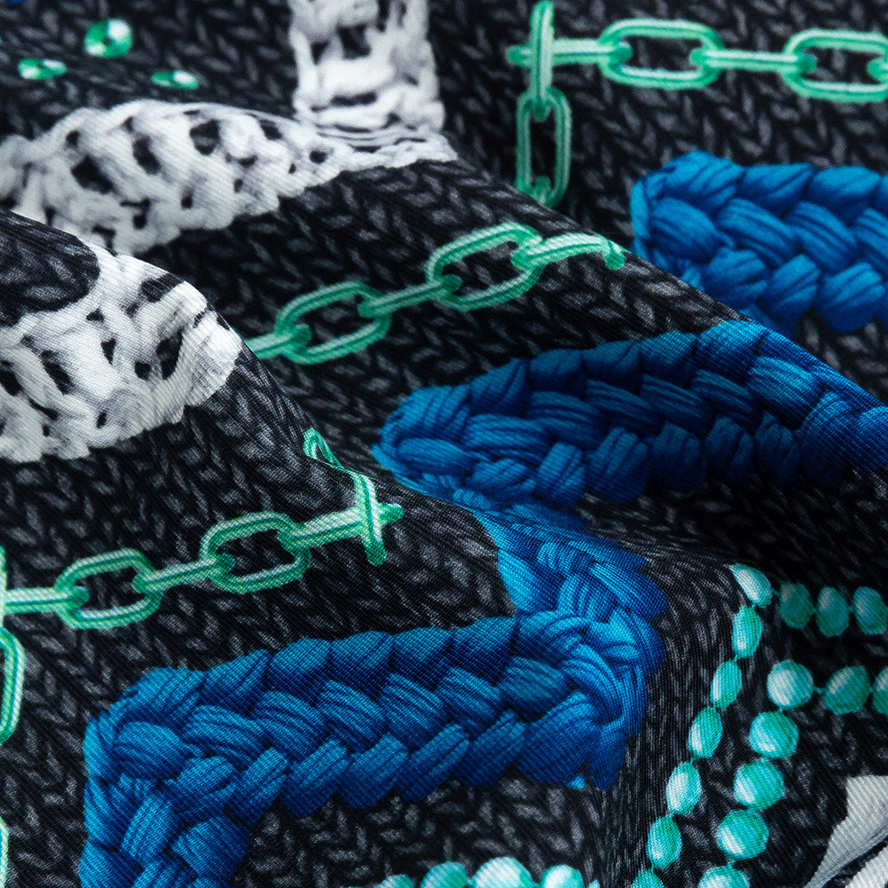 Compression Swimwear Tricot, UV Protective with Aloe Vera Microcapsules - Monaco Blue and Aqua Nautical Ropes - Caye Collection - Joann Fabrics