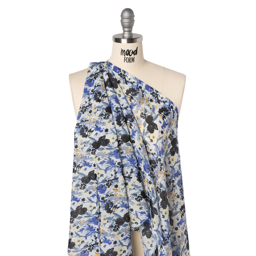 Silk and Cotton Voile Print - Blue, Yellow and White Floral - Deadstock - Joann Fabrics