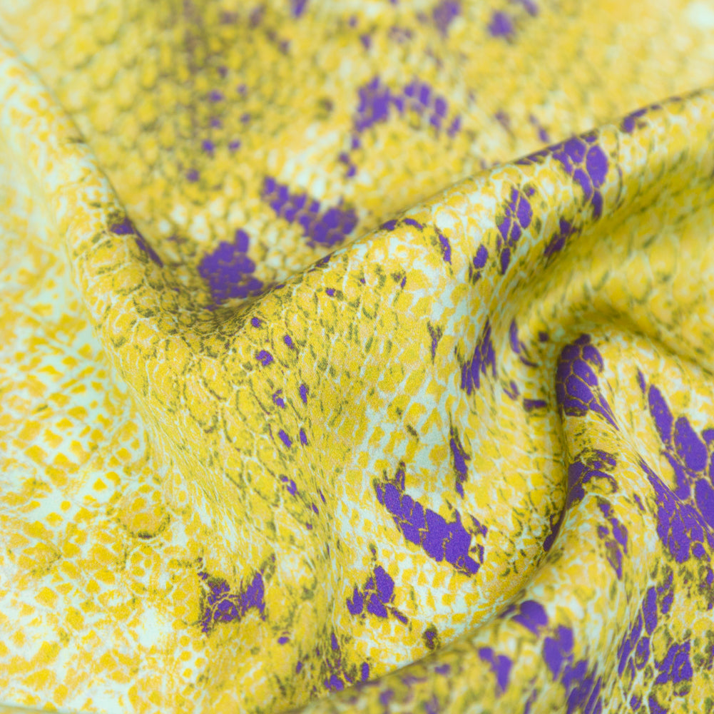 Mood Exclusive Italian Lime and Purple Python Printed Silk Charmeuse - Joann Fabrics
