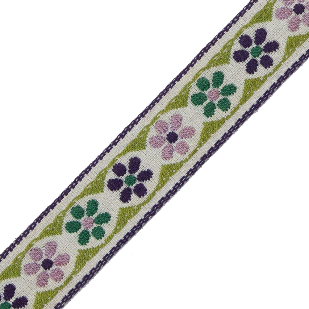 German Green and Lilac Floral Jacquard Ribbon - 0.75