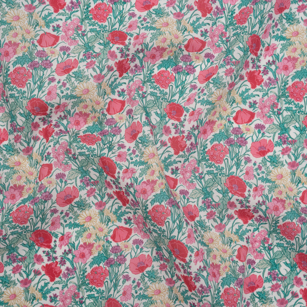 Liberty Fabrics Tana Lawn® - Florence May Pink - Green, Pink and Yellow Wildflower Field - Joann Fabrics