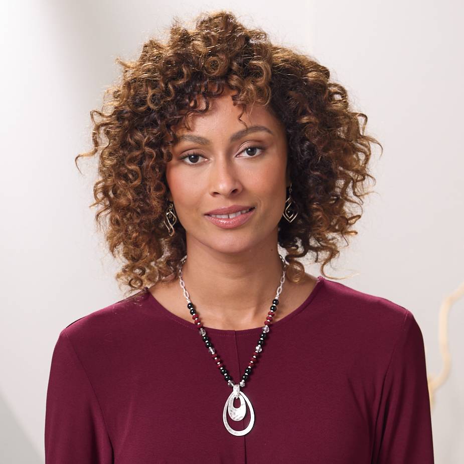 Beaded Necklace, Hammered Silver Metal Pendant - Northstyle Catalog