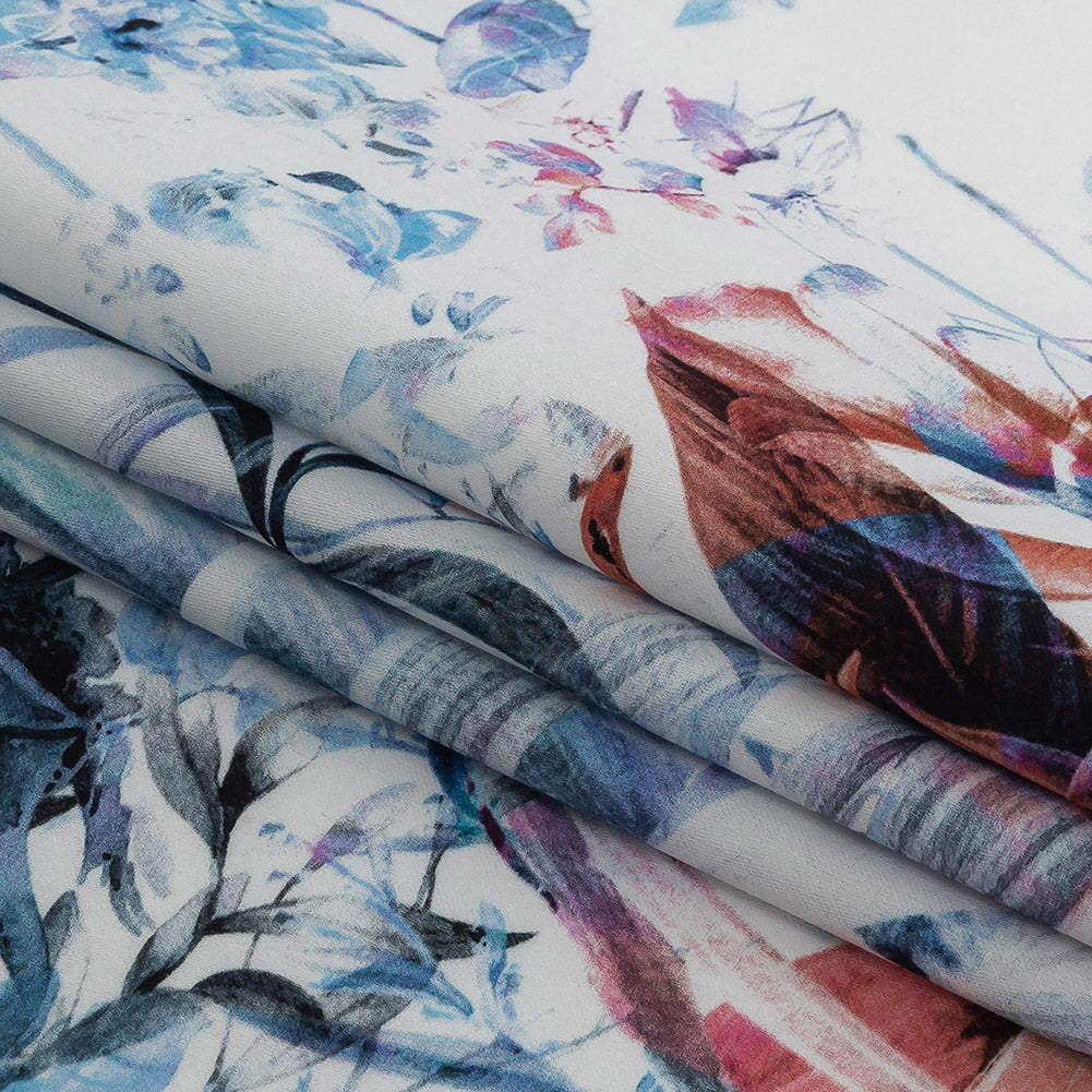 Mercerized Organic Egyptian Cotton Shirting - Blue and Salmon Rose Tropical Oasis - Ravello Collection - Joann Fabrics