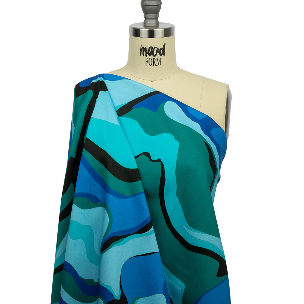 Stretch Cotton Sateen - Blue Abstract - Seen and Unseen Print - Mood Exclusive Groove Collection - Joann Fabrics