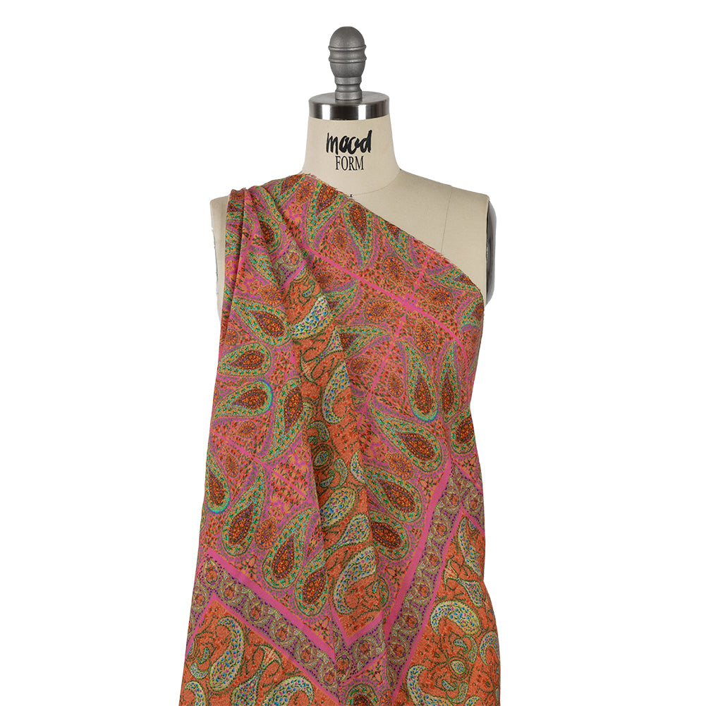 Sustainable Viscose Crepe Panel - Pink Paisley Squares - Laputa's Groundkeeper Print - Mood Exclusive Gisele Collection - Joann Fabrics