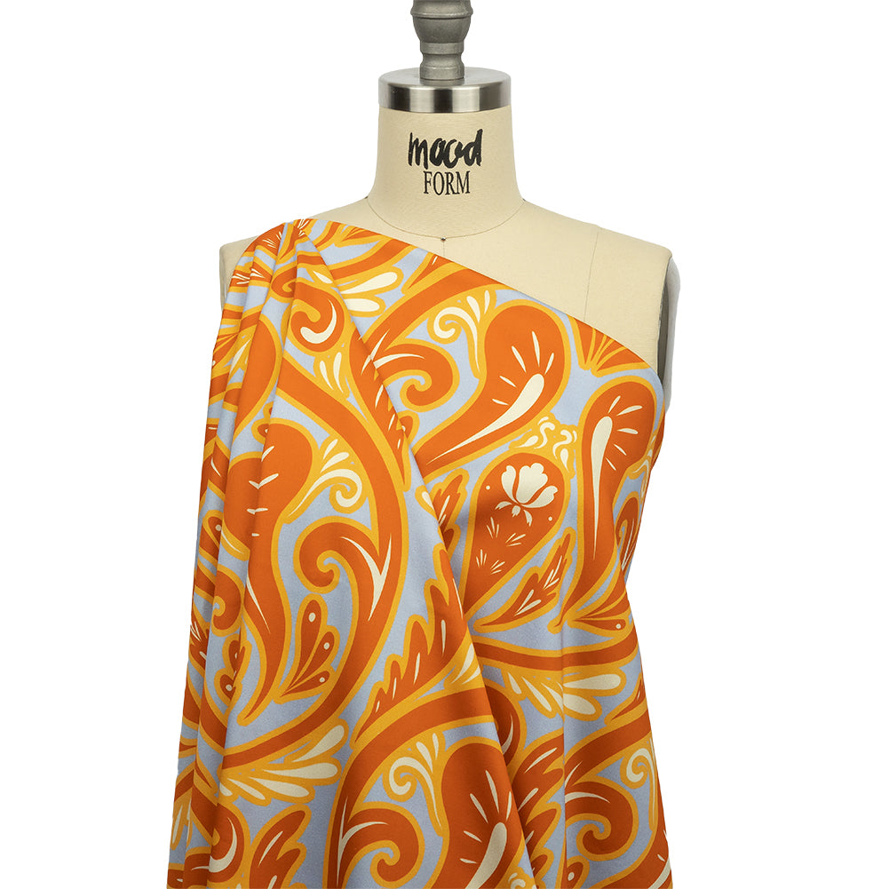 Stretch Cotton Sateen - Orange Ornamental Paisleys - Vacation Vibrations Print - Mood Exclusive Groove Collection - Joann Fabrics