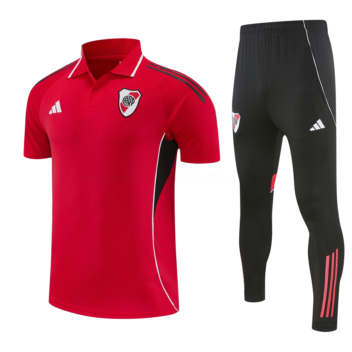 River Plate 25-26 POLO Short-Sleeve Training Set - Red Top and Black Pants - UnitedFutballJersey