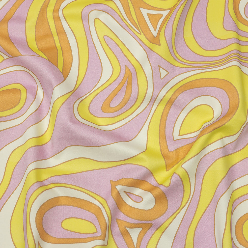 Stretch Cotton Sateen - Light Purple and Yellow Abstract - Carnival Candy Print - Mood Exclusive Groove Collection - Joann Fabrics