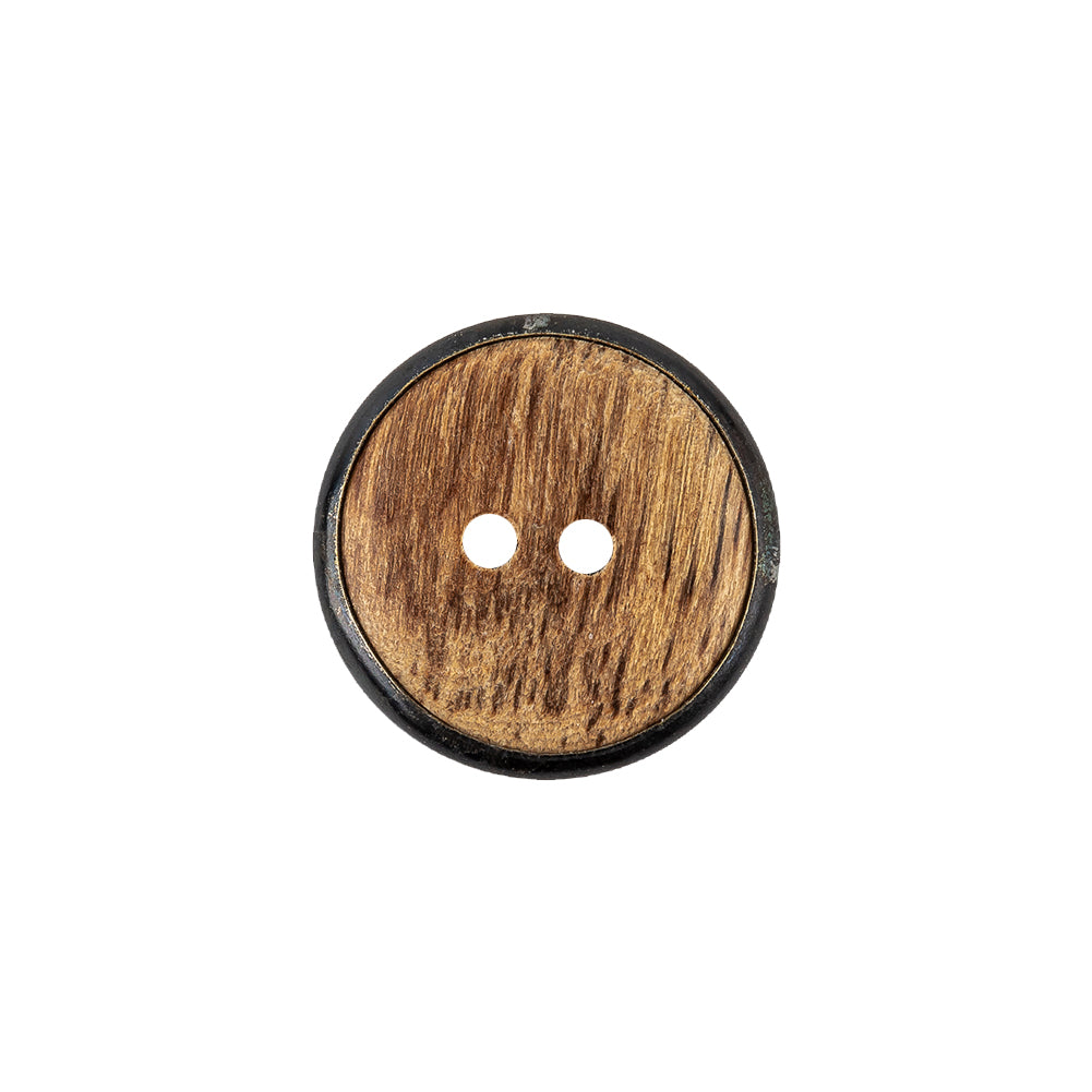 Portuguese Natural Wood Set-in Gunmetal 2-Hole Button - 28L/18mm - Joann Fabrics