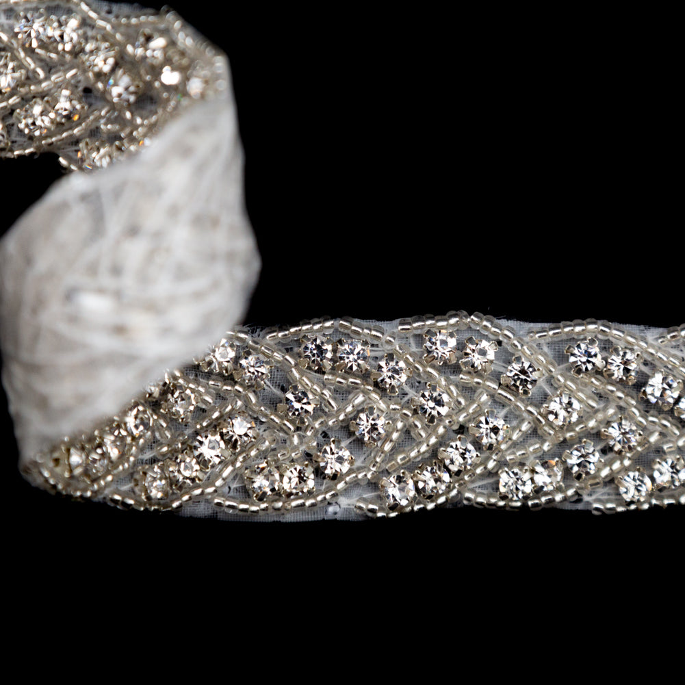 Silver and Crystal Beaded Rhinestone Trim - 1