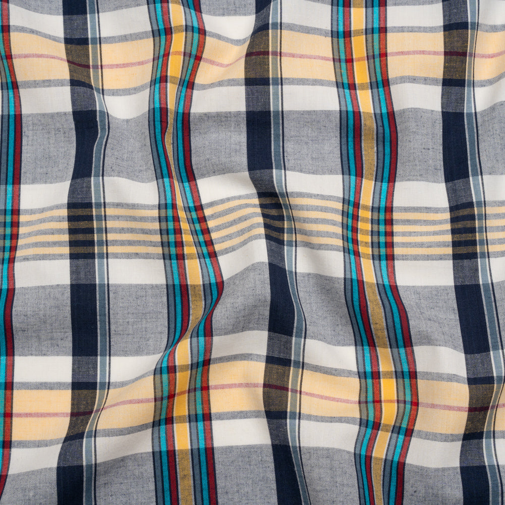 Cotton Shirting - Navy Blue, Yellow and Red Plaid - Deadstock - Joann Fabrics