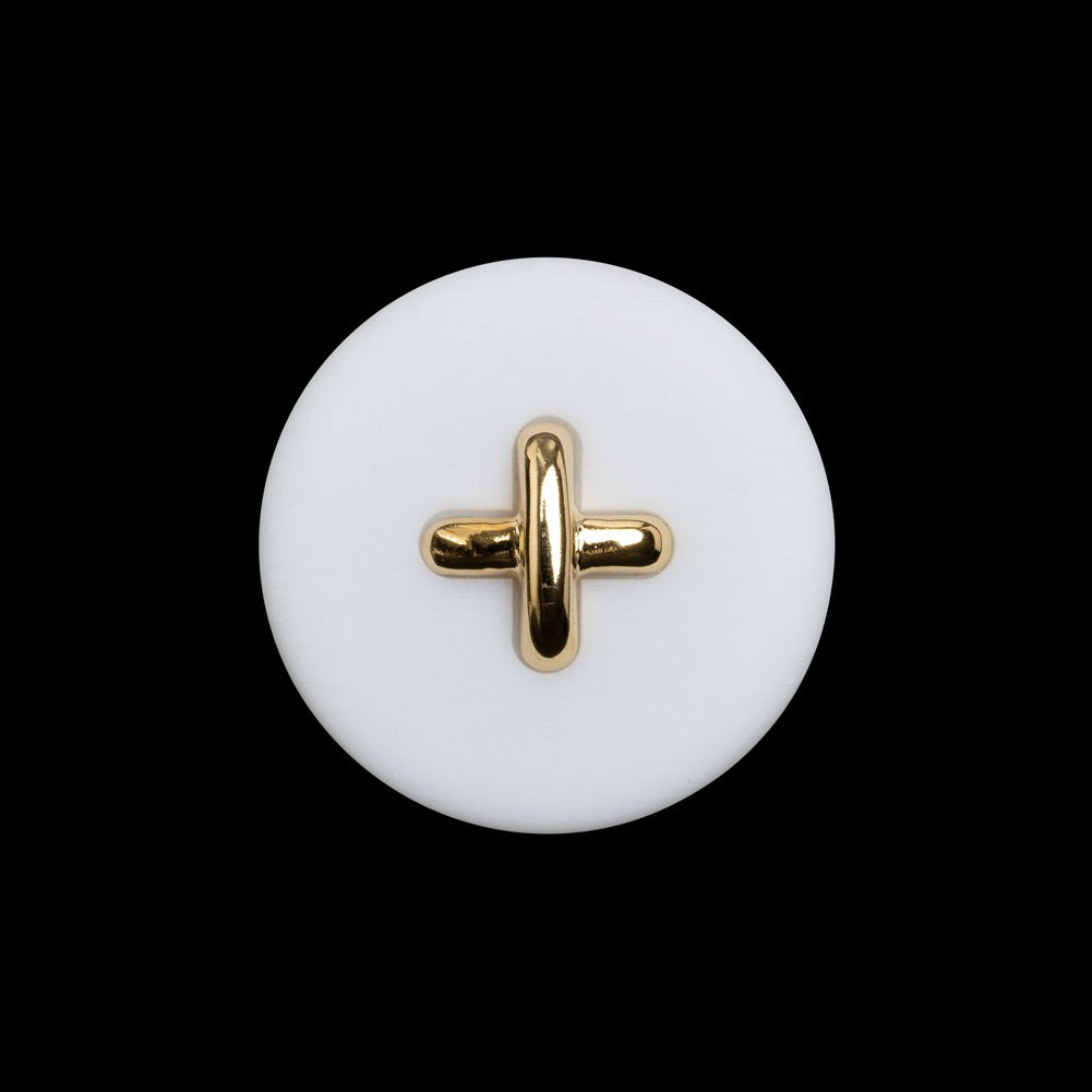 Plastic Shank Back Button - 36L/23mm - White and Metallic Gold Faux Stitched 4-Hole - Joann Fabrics