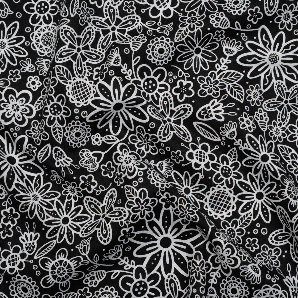 Printed Quilting Cotton by Patrick Lose for Northcott - Negative Groovy Garden Floral - Basically Black & White Collection - Joann Fabrics