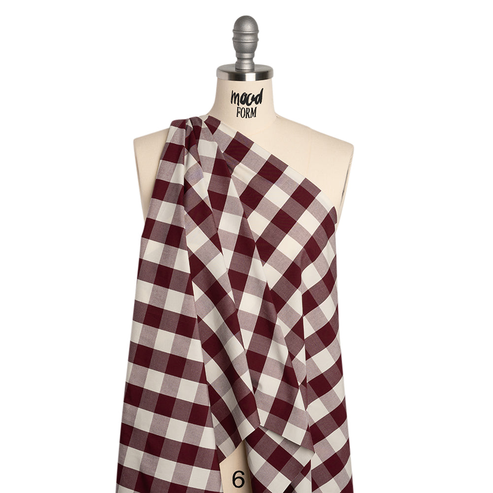 Cotton Shirting - Burgundy and Cream Buffalo Check - Deadstock - Joann Fabrics