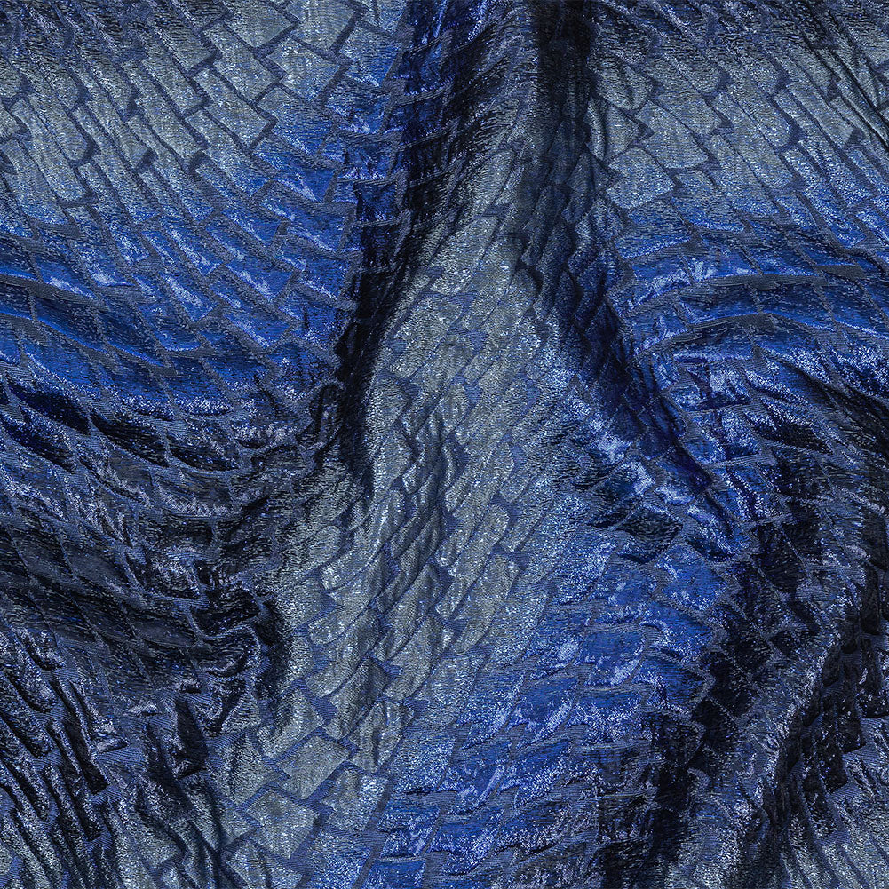 Metallic Royal Blue, Silver and Black Abstract Mosaic Luxury Brocade - Joann Fabrics