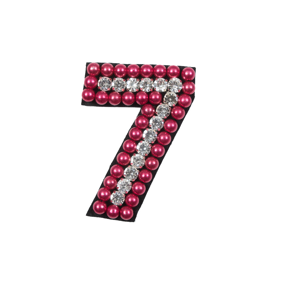 Italian Number 7 Patch with Pink Pearls and Rhinestones- 2.75