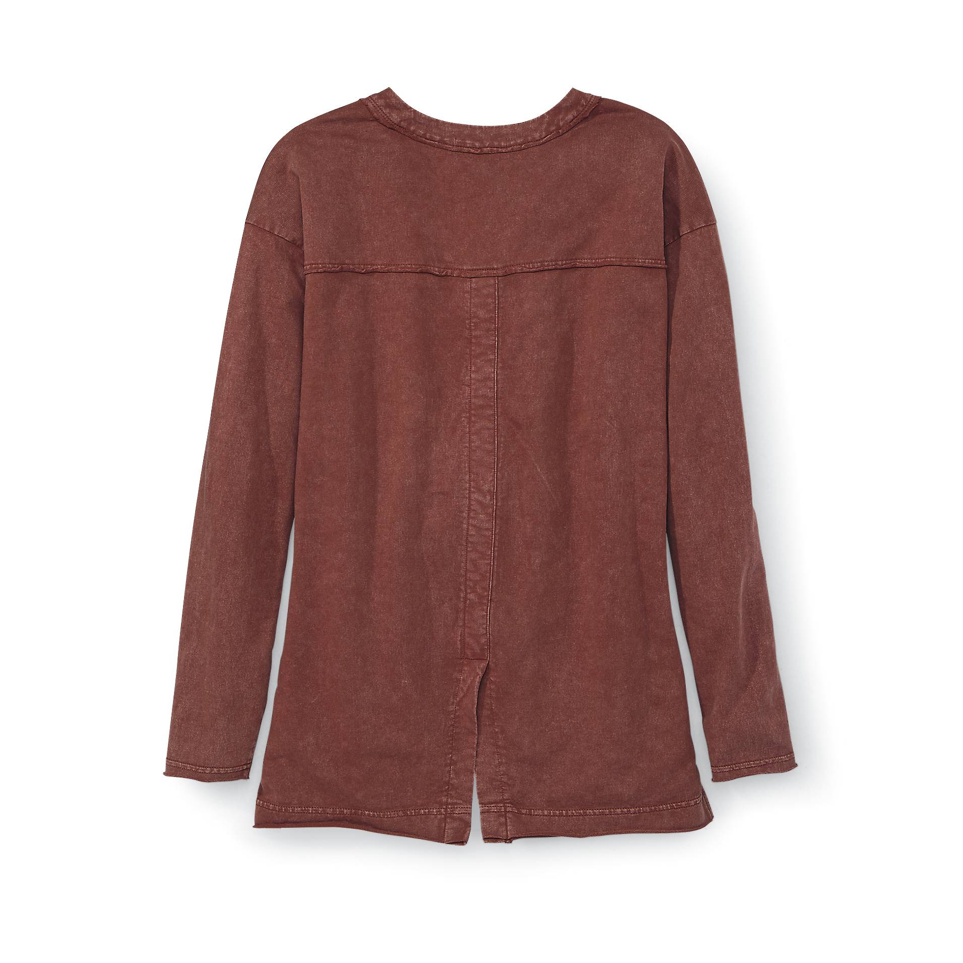 Vintage-Wash Cotton Henley Pullover, French Terry, High-Low Hem - Northstyle Catalog