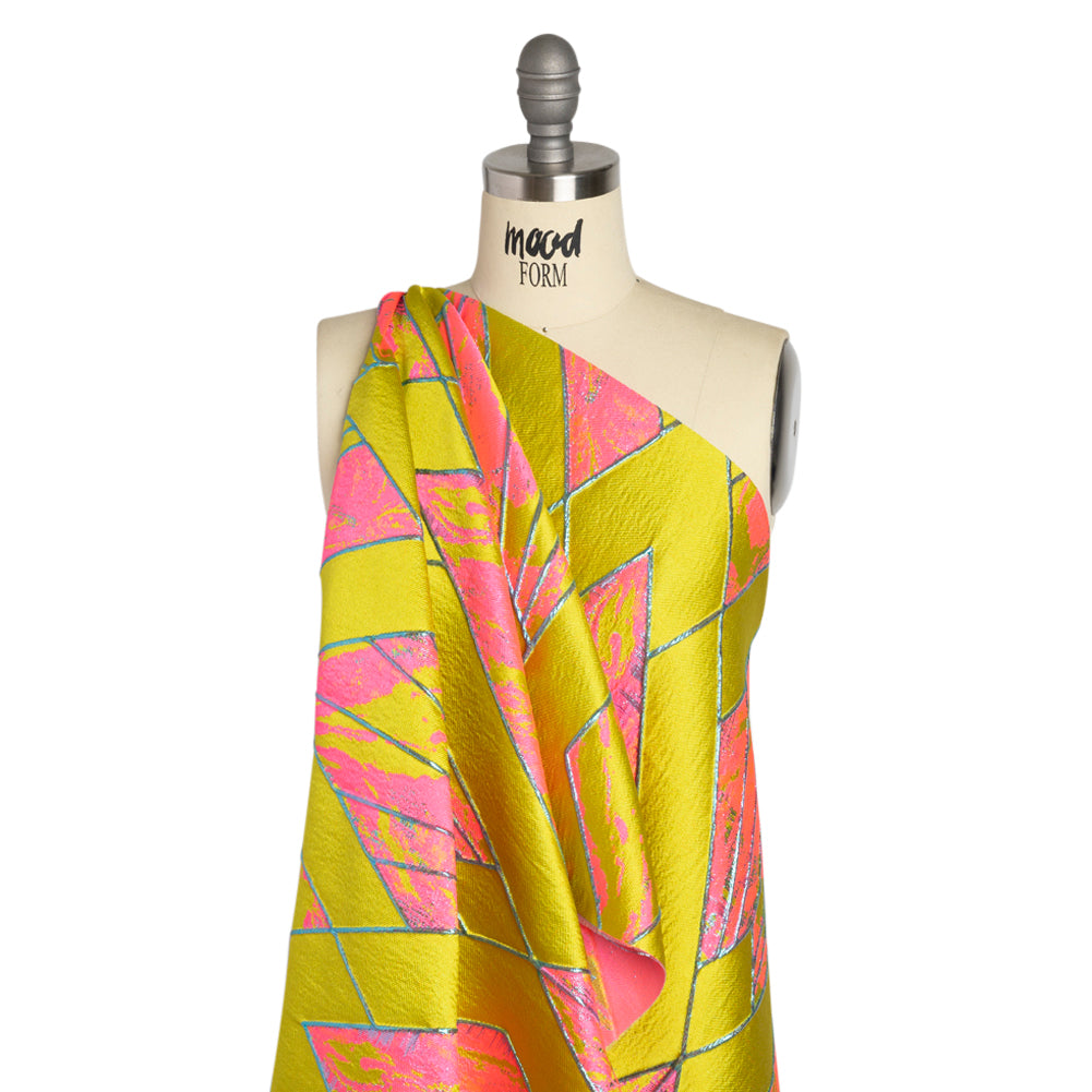 Metallic Sky, Citron and Neon Pink Diamond Dreams Luxury Brocade - Joann Fabrics